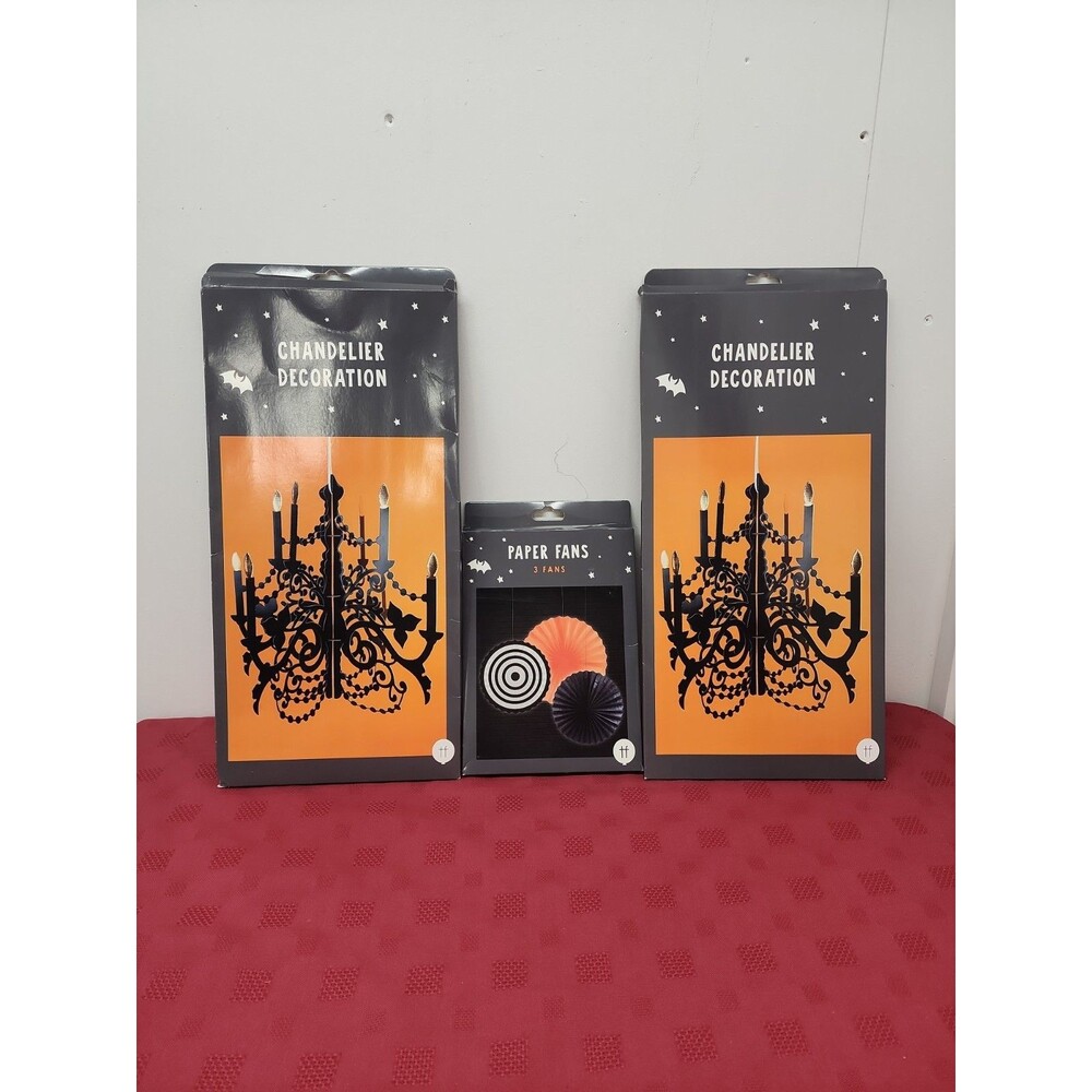 Halloween Party Decor 2 Hanging Chandeliers And A 3 Pack Of Fans New In Package